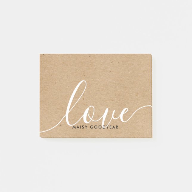 Rustic Kraft Script Liebe Personalisiert Name Post-it Klebezettel (Vorderseite)