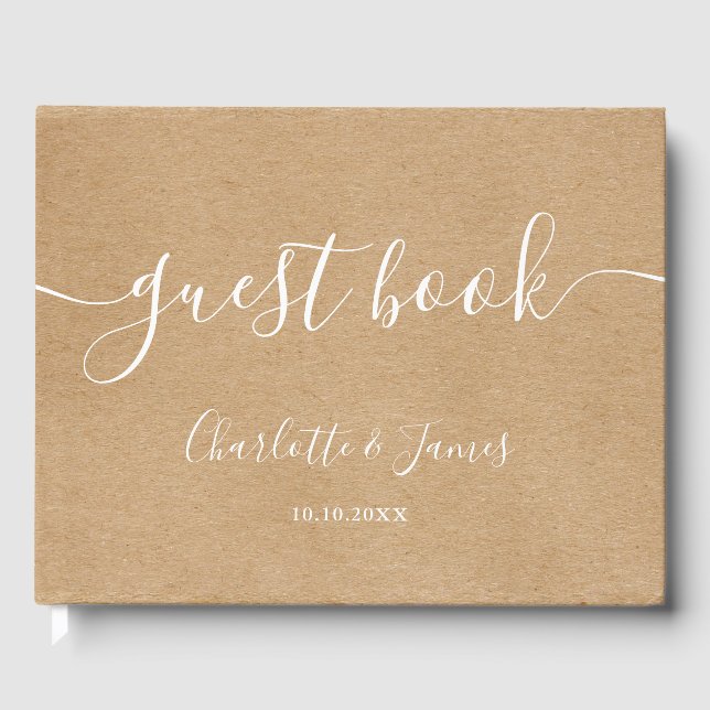 Rustic Kraft Signature Script Wedding Gästebuch (Vorderseite)