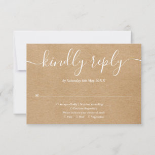 Rustic Kraft Simple Elegance Script RSVP Karte