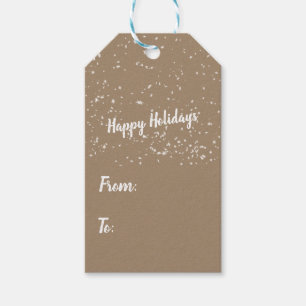 Rustic Kraft Snowfall Happy Holidays Minimalistisc Geschenkanhänger
