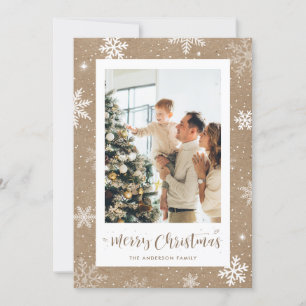 Rustic Kraft Snowflake Foto Weihnachtskarte Feiertagskarte