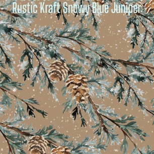 Rustic Kraft Snowy Blue Juniper Branch & Cones Geschenkpapier