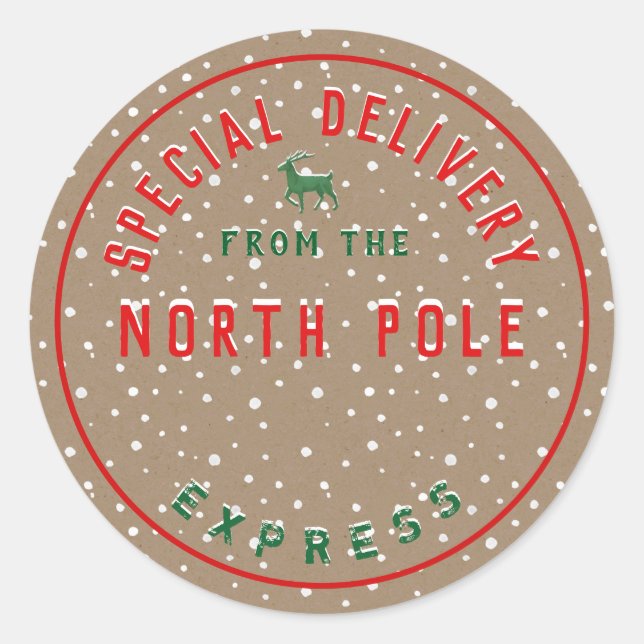 Rustic Kraft Special Delivery Offizieller Nordpol Runder Aufkleber (Vorderseite)