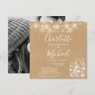 Rustic Kraft String Light Mason Jar Wedding Foto Einladung