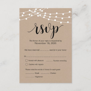 Rustic Kraft String Lights Hochzeit Rsvp Antwortka Begleitkarte