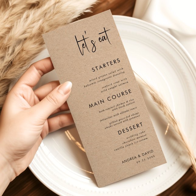 Rustic Kraft Style Let's essen Skript Simple Weddi Menükarte (Von Creator hochgeladen)