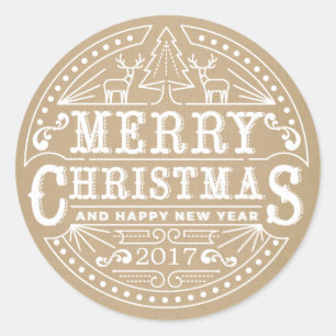 Rustic Kraft Typografie Frohe Weihnachtsaufkleber Runder Aufkleber