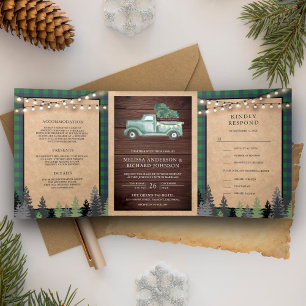 Rustic Kraft Vintag Green Christmas Dreifach Gefaltete Einladung