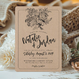Rustic Kraft Vintage Floral Boho Botanical Wedding Einladung