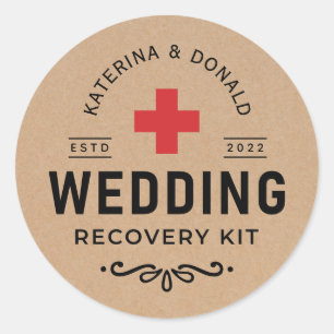 Rustic Kraft Wedding Hangover Erholung Kit Klasse Runder Aufkleber