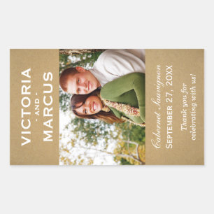 Rustic Kraft Wedding Monogram Foto Wine Fevor Rechteckiger Aufkleber