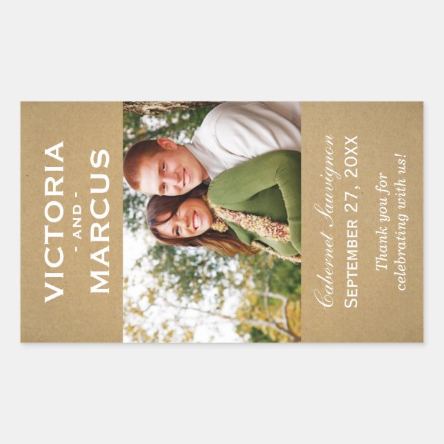 Rustic Kraft Wedding Monogram Foto Wine Fevor Rechteckiger Aufkleber (Vorderseite)