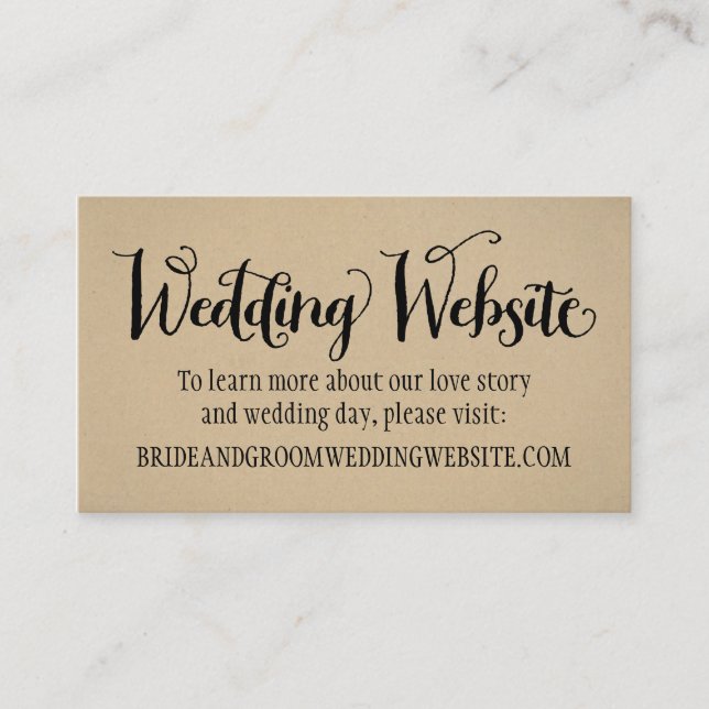 Rustic Kraft Wedding Website Black Script Begleitkarte (Vorderseite)