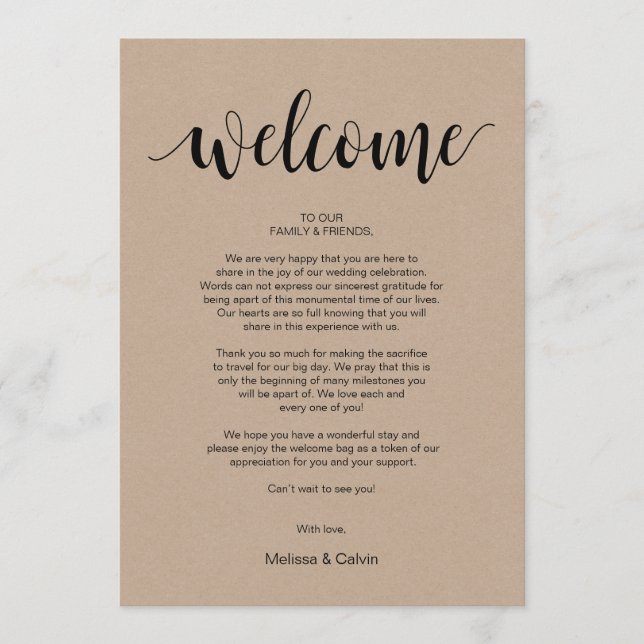 Rustic Kraft Wedding Welcome and Itinerary Card Programm (Vorderseite)
