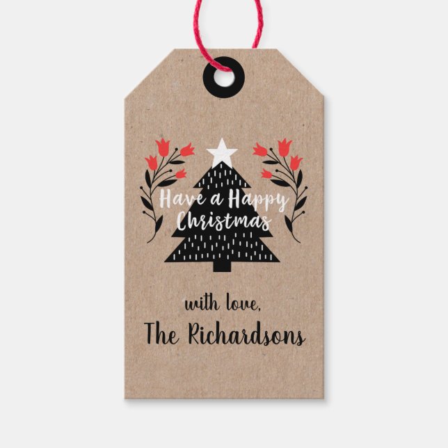 Rustic Kraft Weihnachtsbaum-Geschenk-Tag Geschenkanhänger (Vorderseite)