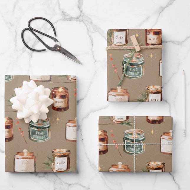 Rustic Kraft Weihnachtskerzen Geschenkpapier Set (Vorderseite)