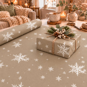 Rustic Kraft Winter White Snowflakes Matte Geschenkpapier