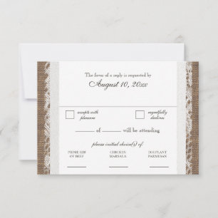 Rustic Lace and Burlap Wedding RSVP Dinner Wählen  Karte