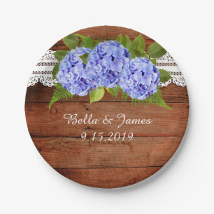 Rustic Lace Blue Hydrangea Wedding Paper Plate Pappteller