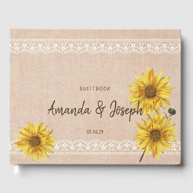 Rustic Lace & Burlap Sunflowers Wedbook Gästebuch (Vorderseite)