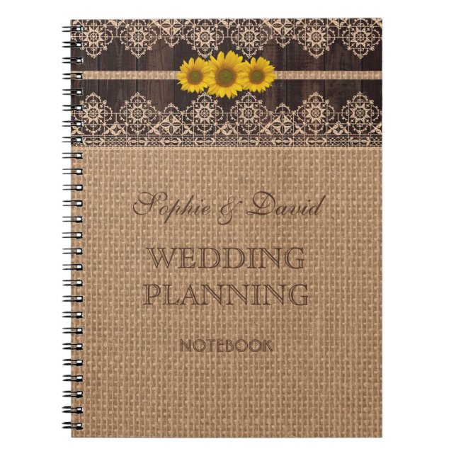 Rustic Lace Burlap Wood Wedding Planner Notizblock (Vorderseite)