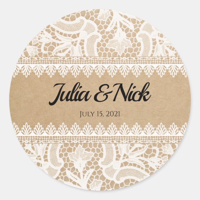 Rustic Lace Custom Vielen Dank Runder Aufkleber (Vorderseite)