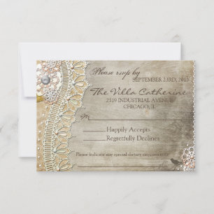 Rustic Lace Distressed Hochzeitsempfang RSVP Karte