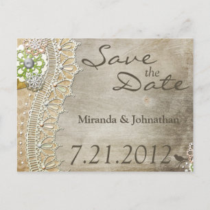 Rustic Lace Distressed Hochzeitsempfang Save the Ankündigungspostkarte