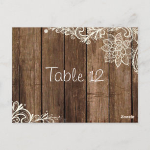 Rustic Lace Wood Country Wedding Tischnummer Card