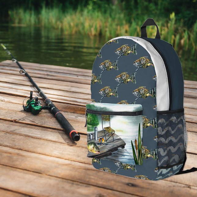 Rustic Lake Fishing | Monogramm Bedruckter Rucksack (Von Creator hochgeladen)