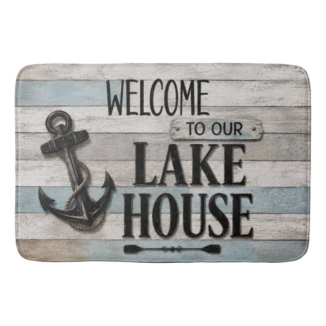 Rustic Lake House Anchor Nautical Coastal  Badematte (Vorderseite)