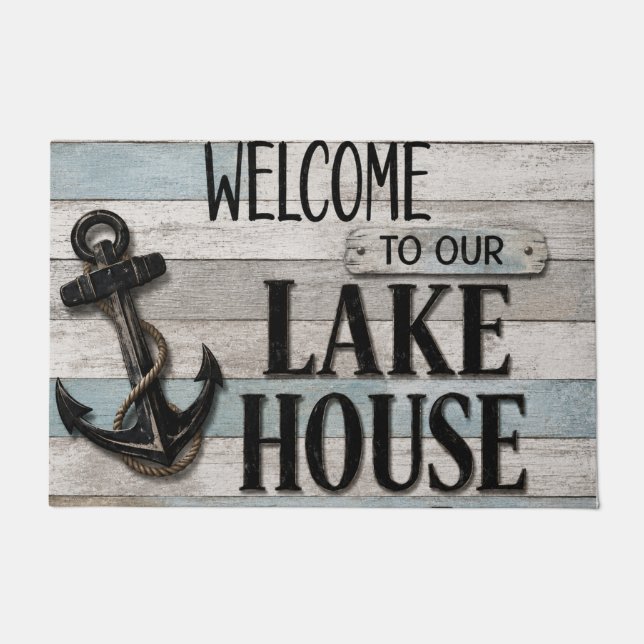Rustic Lake House Anchor Nautical Coastal  Fußmatte (Vorderseite)