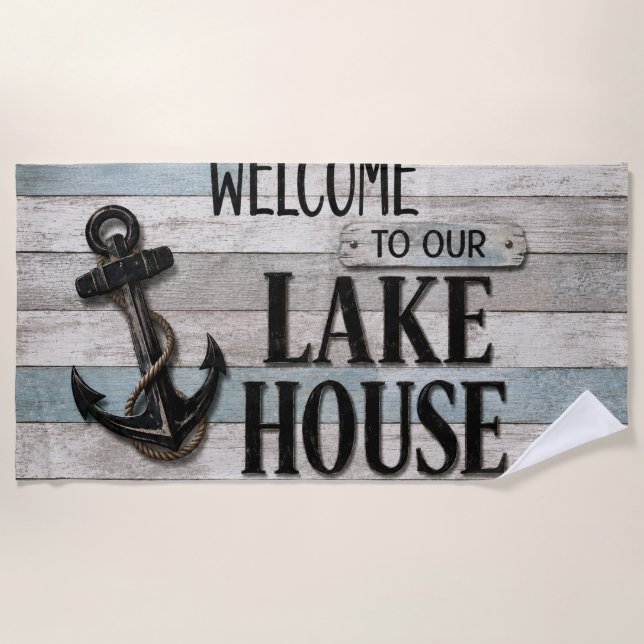 Rustic Lake House Anchor Nautical Coastal  Strandtuch (Vorderseite)