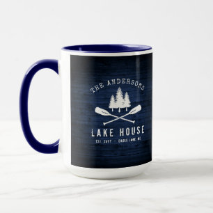 Rustic Lake House Oars Trees Blue Wood drucken Gro Tasse
