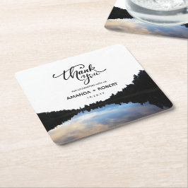 ©Rustic Lake Reflections Gastgeschenk Hochzeit am Rechteckiger Pappuntersetzer