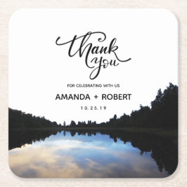 ©Rustic Lake Reflections Gastgeschenk Hochzeit am  Rechteckiger Pappuntersetzer