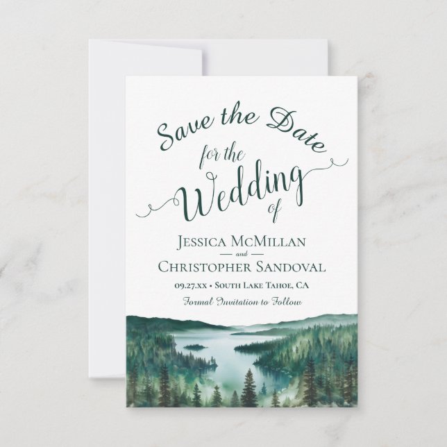 Rustic Lake Tahoe Watercolor Destination Wedding Save The Date (Vorderseite)