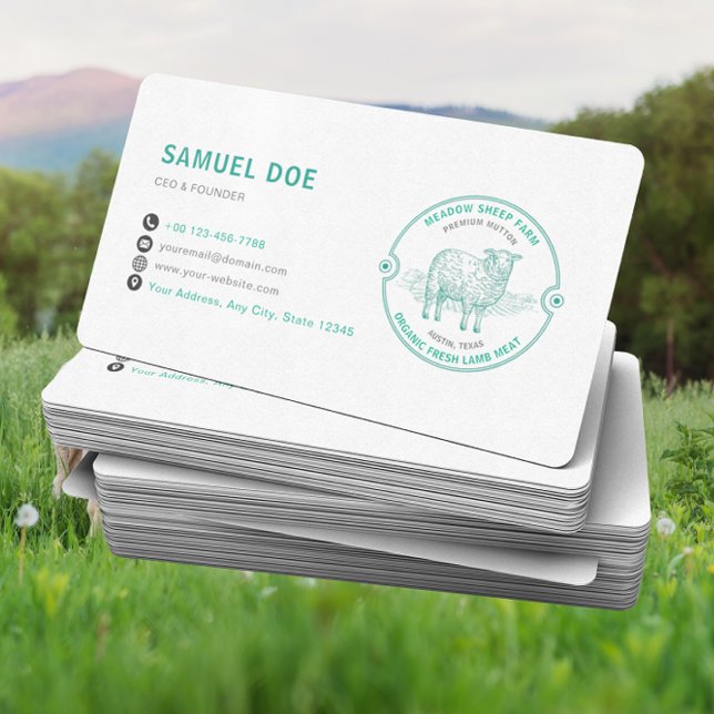 Rustic Lamb Sheep Farm LOGO QR Code Green Visitenkarte (Von Creator hochgeladen)