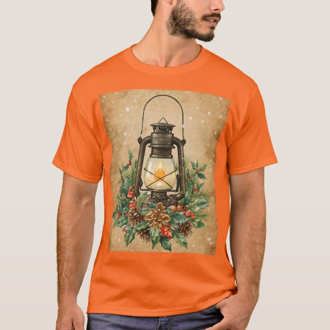Rustic lantern christmas holly pine cozy festive  T-Shirt (Vorderseite)