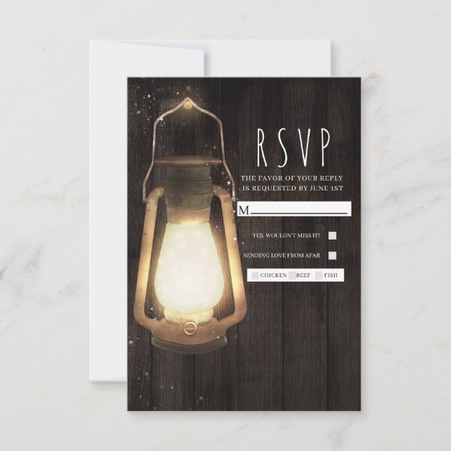 Rustic Lantern Lights Barn Wood Wedding RSVP (Vorderseite)