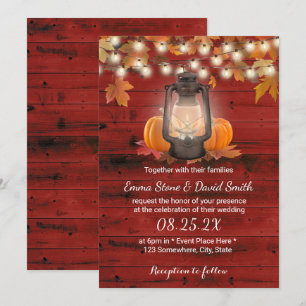Rustic Lantern & Pumpkins Red Barn Hochzeit im Her Einladung