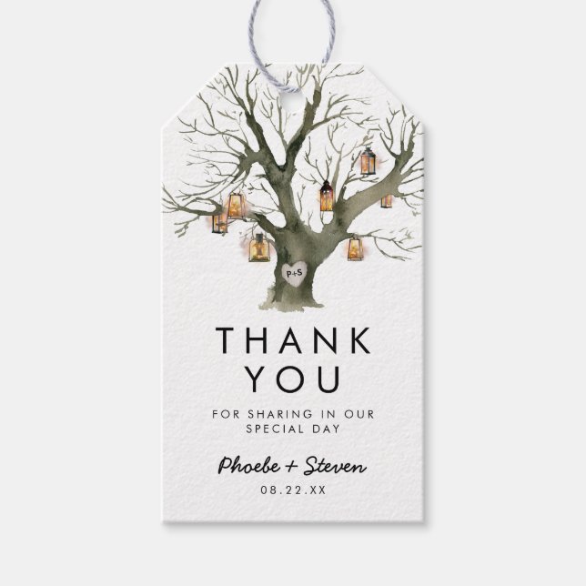 Rustic Lanterns Oak Tree Gastgeschenk Hochzeit Vie Geschenkanhänger (Vorderseite)