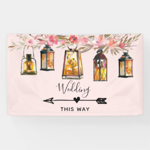 Rustic Lanterns Rose Gold Wedding Direction Banner