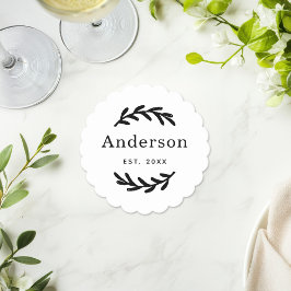 Rustic Laurel Branch Wreath Nachname Monogram Untersetzer