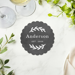 Rustic Laurel Branch Wreath Nachname Monogram Untersetzer