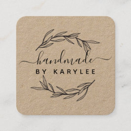 Rustic Laurel Leaf Handmade Script Quadratische Visitenkarte