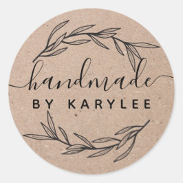 Rustic Laurel Leaf Handmade Script Runder Aufkleber