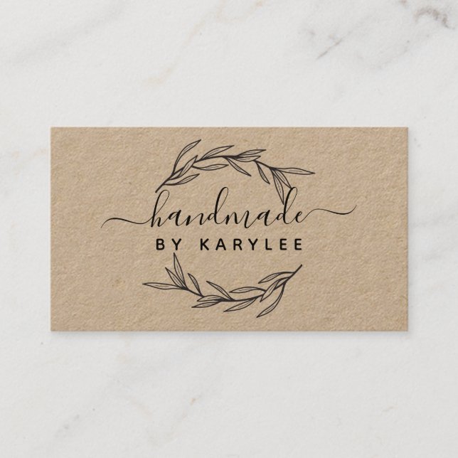 Rustic Laurel Leaf Handmade Script Visitenkarte (Vorderseite)
