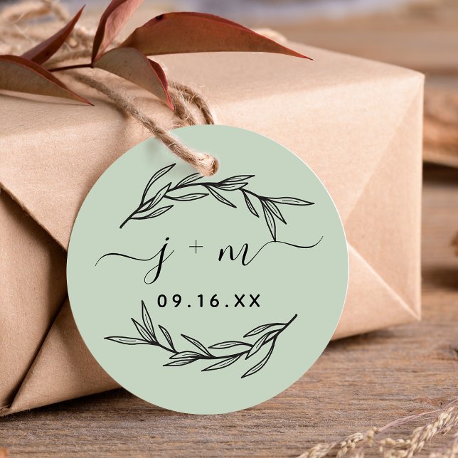 Rustic Laurel Verlasse Skriptinitialen Hochzeit Geschenkanhänger (Rustic Laurel Leaves Script Initials Wedding Favor Tags)