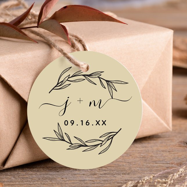 Rustic Laurel Verlasse Skriptinitialen Hochzeit Geschenkanhänger (Rustic Laurel Leaves Script Initials Wedding Favor Tags)